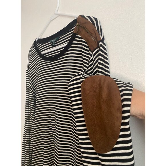 Lauren Ralph Lauren Women’s Black & White Striped Top With Elbow Patches Size 2X - Picture 2 of 5